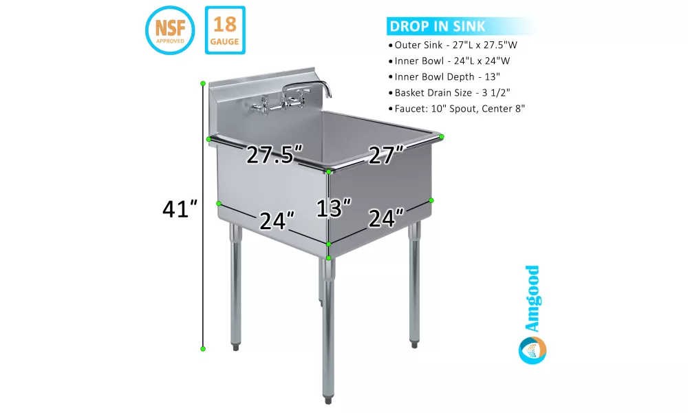 AmGood 27 in. x 27 1/2 in. Stainless Steel Utility Sink With AmGood 27 in. x 27 1/2 in. Stainless Steel Utility Sink With